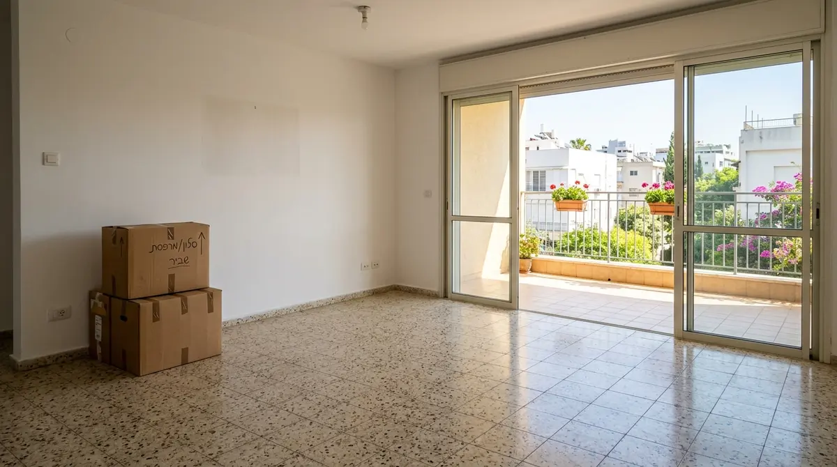 חזית בניין מגורים ישראלי מודרני עם דירות גן בקומת הקרקע ותריסי גלילה